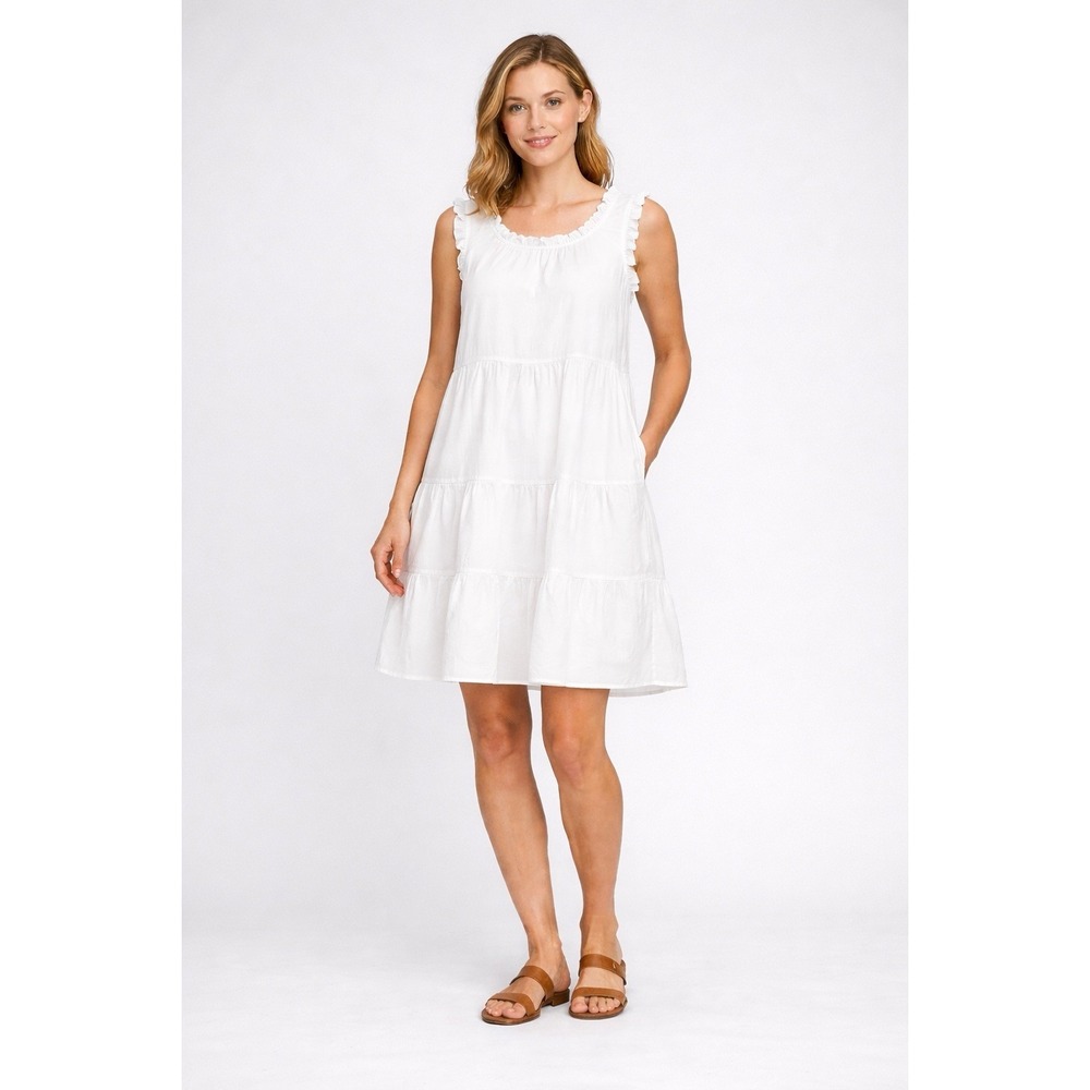 Copper Key White Tiered Babydoll‎ Dress Ruffle Sleeveless NWT Size L